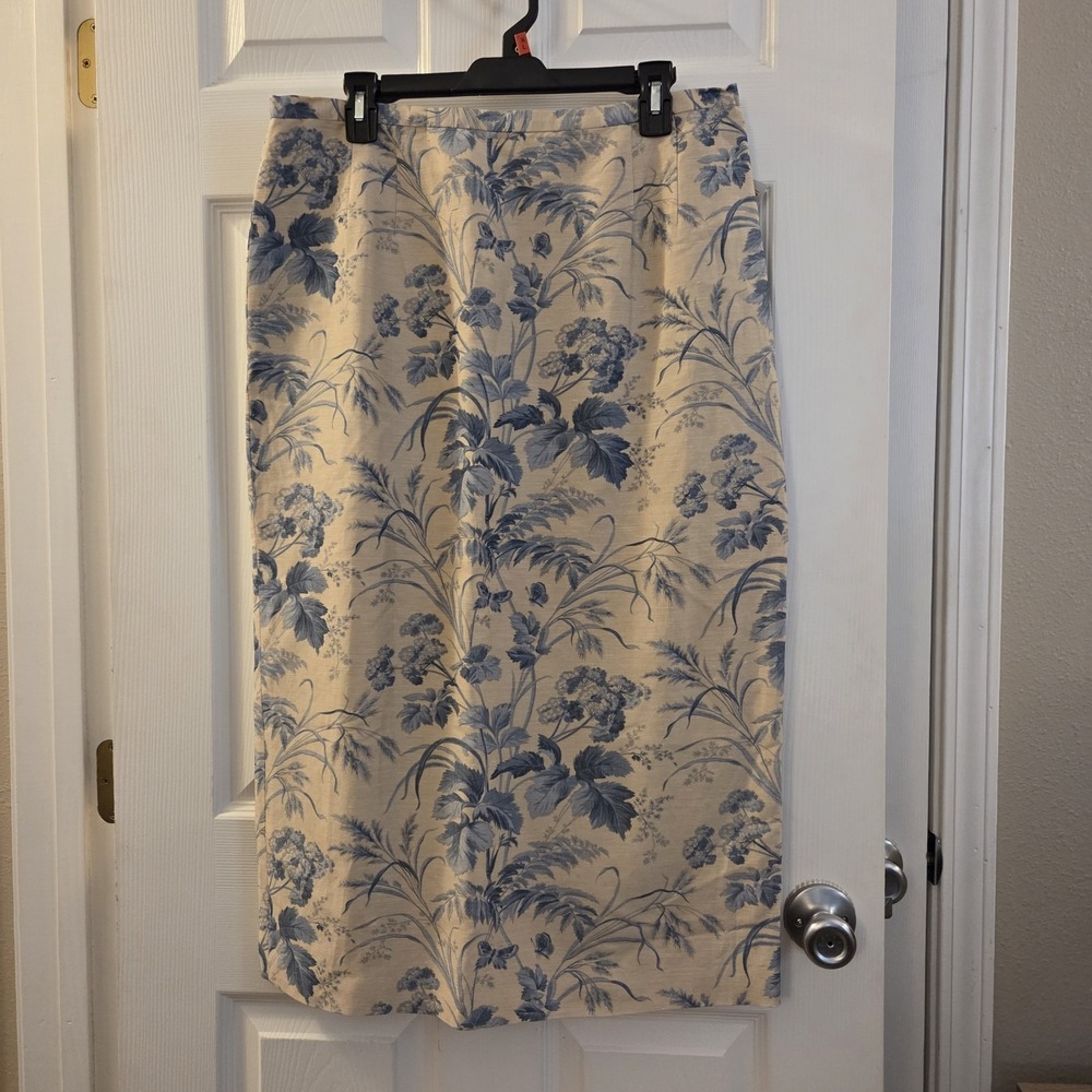 VTG Talbots sz‎ 16P silk/linen blend midi skirt floral cottagecore garden boho